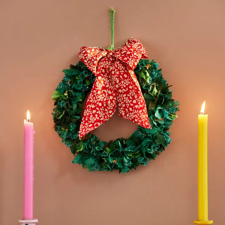 Small Recycled Sari wreath Green-Little Fish Co.