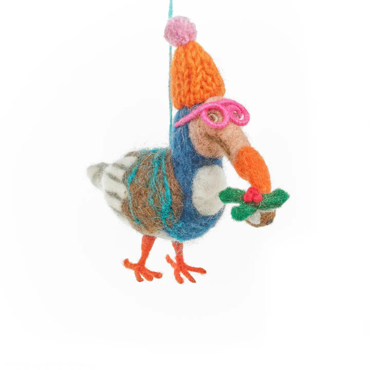 Handmade felt festive dodo ornament