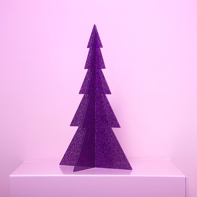 Large Acrylic Christmas Tree Single Purple Glitter-Decor-Little Fish Co.