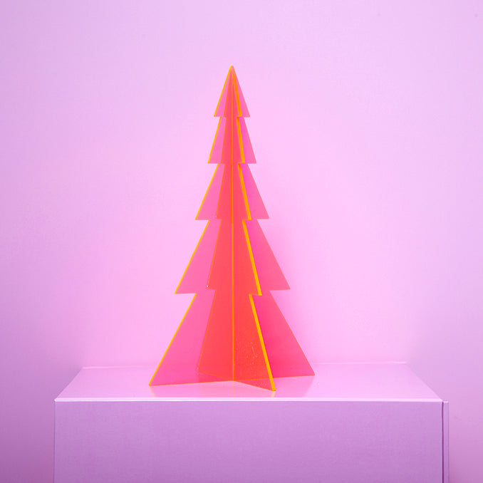 Large Acrylic Christmas Tree Single Neon Pink Transparent-Decor-Little Fish Co.