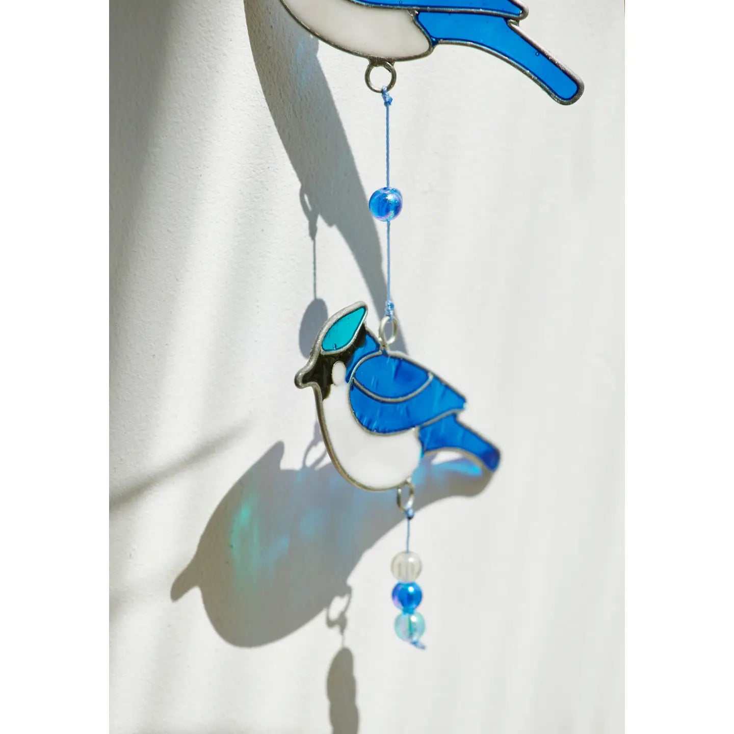 String of 3 Blue Jay Bird sun catcher