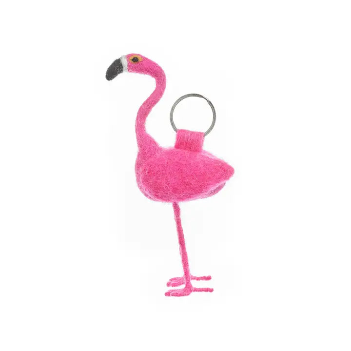 Handmade Needle Felt Fair Trade Flamingo keyring-Little Fish Co.