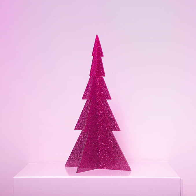 Large Acrylic Christmas Tree Single Magenta Glitter-Decor-Little Fish Co.