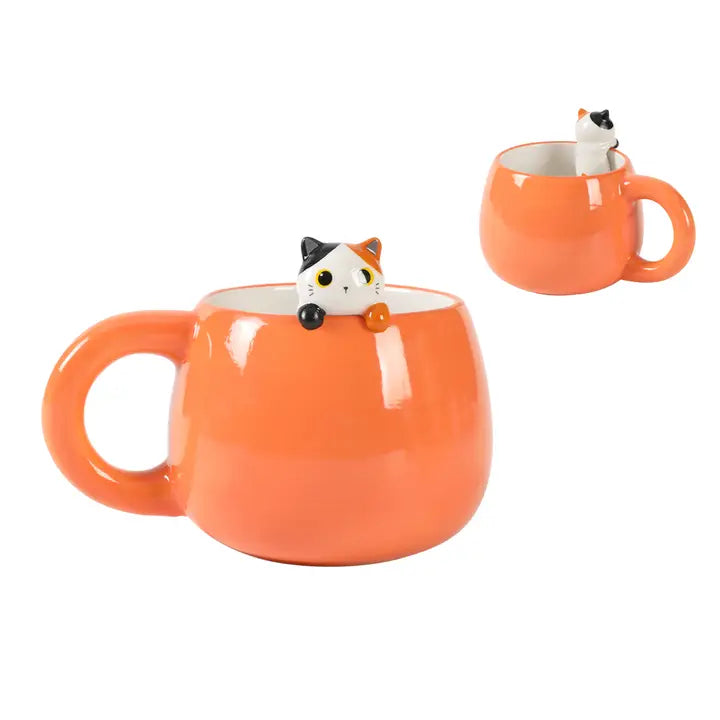 Ceramic Mug with Orange Cat charm