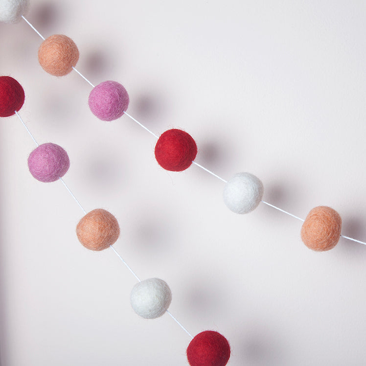 Pom Pom felt ball garland - Pink / Red /Melon-Fun-Little Fish Co.