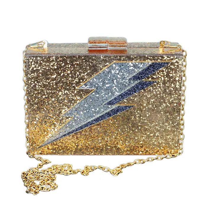 Gold glitter Lightening bolt clutch-New Arrivals-Little Fish Co.