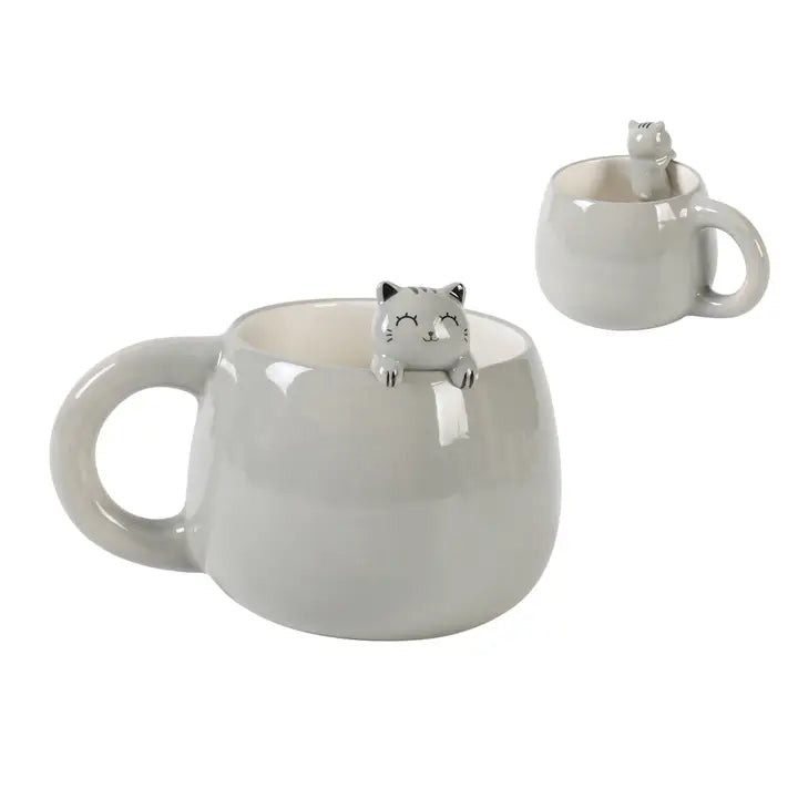 Ceramic Mug with Grey Cat charm
