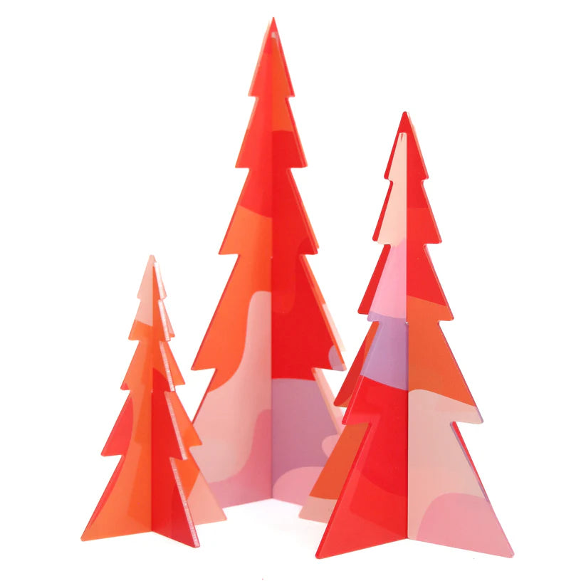 Red and Orange abstract patterned Acrylic trees-Top 30 Christmas-Little Fish Co.