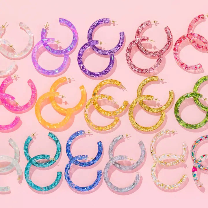 Confetti Large Hoop Earrings - assorted colours - gold plated-Apparel & Accessories-Little Fish Co.