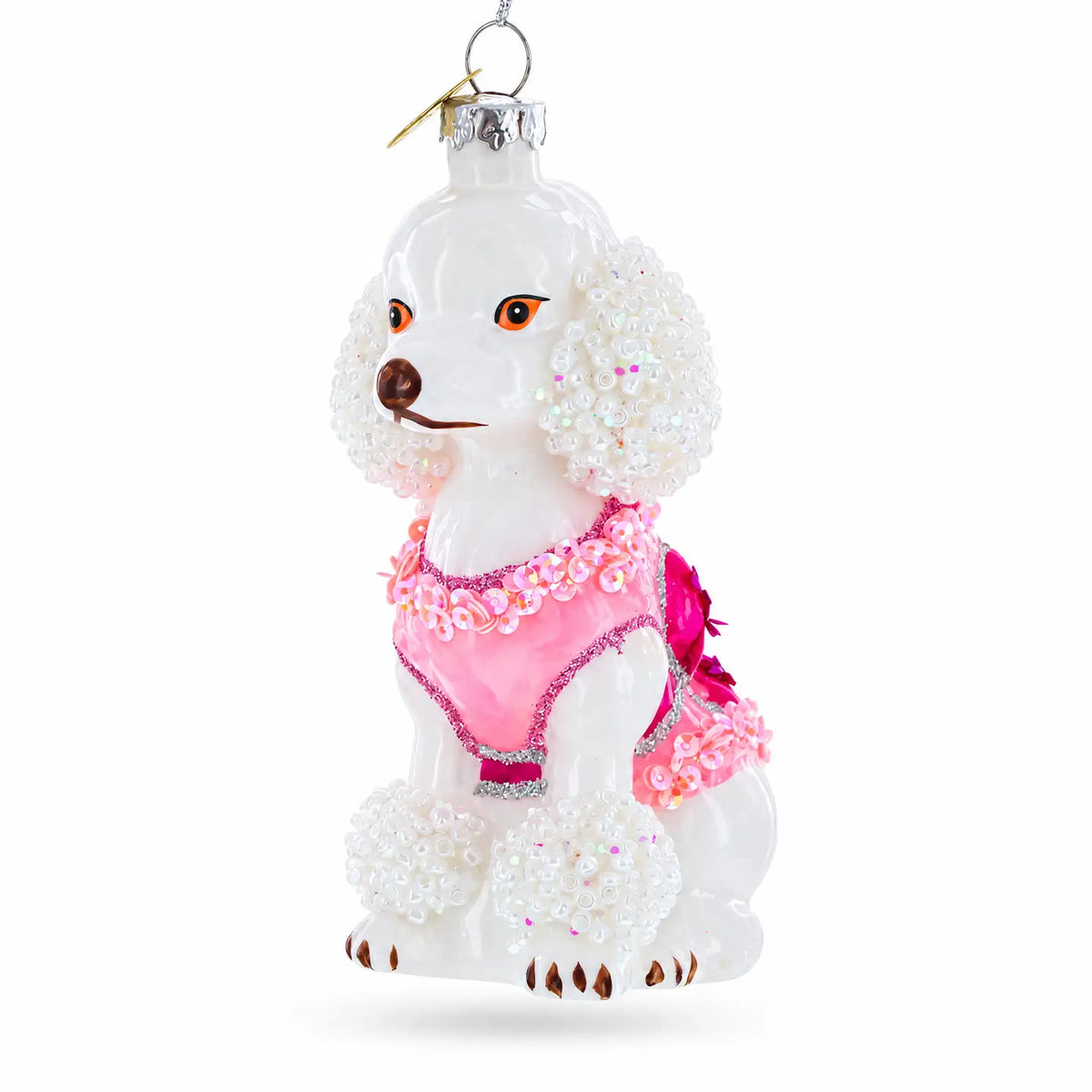 Poodle in Pink glass ornament handcrafted