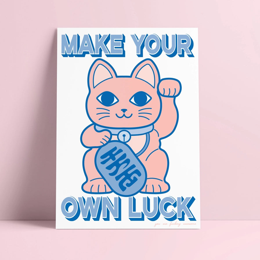 Postcard Riso Print Lucky Cat Maneki Neko: Make Your Own Luck-New Arrivals 2025-Little Fish Co.