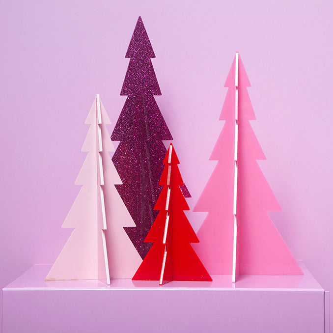 Large Acrylic Christmas Tree Single Magenta Glitter-Decor-Little Fish Co.