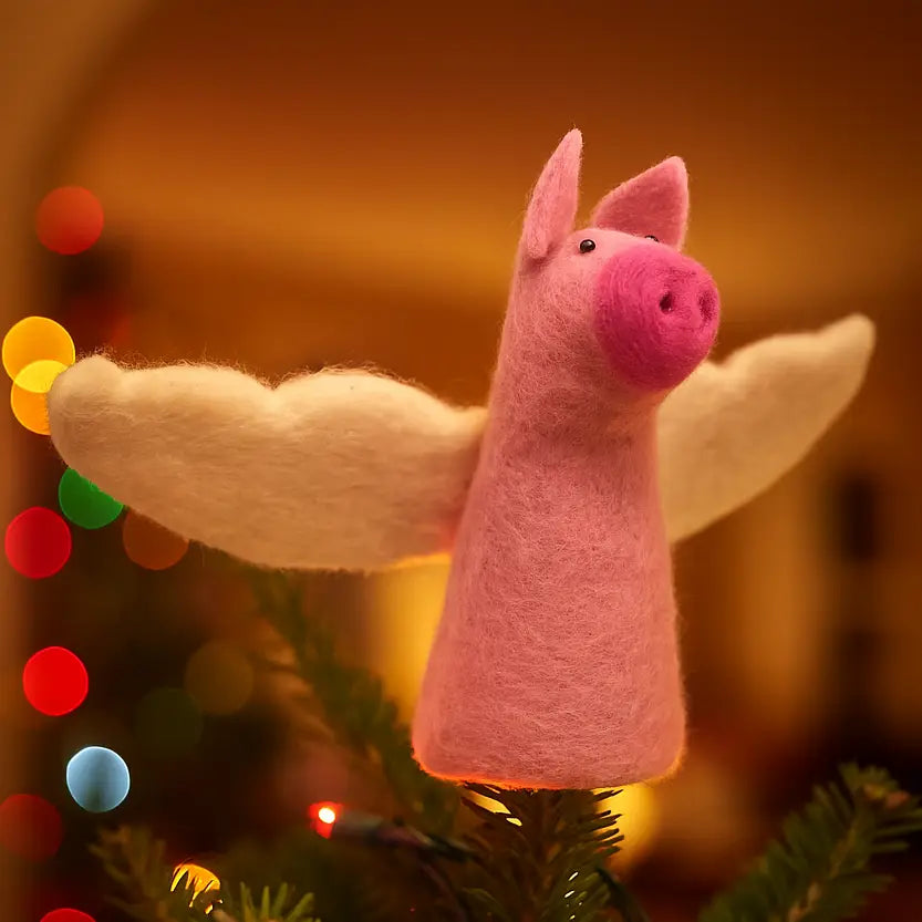 Handmade felt Flying pig tree topper