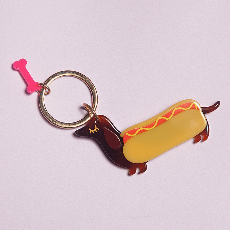 Acrylic dachshund Keyring - hot dog-top 30 back to school-Little Fish Co.