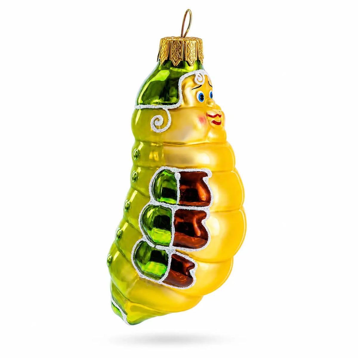 Happy Caterpillar glass ornament handcrafted