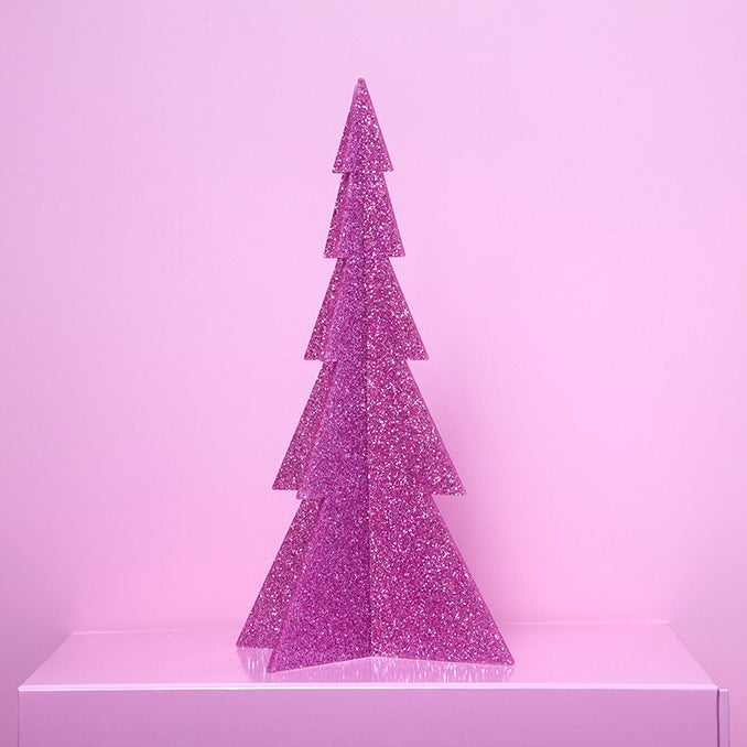 Large Acrylic Christmas Tree Single Pink Glitter-Decor-Little Fish Co.