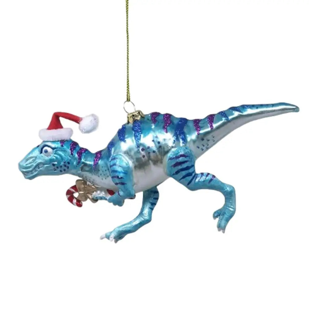 Christmas Dino glass ornament Handcrafted