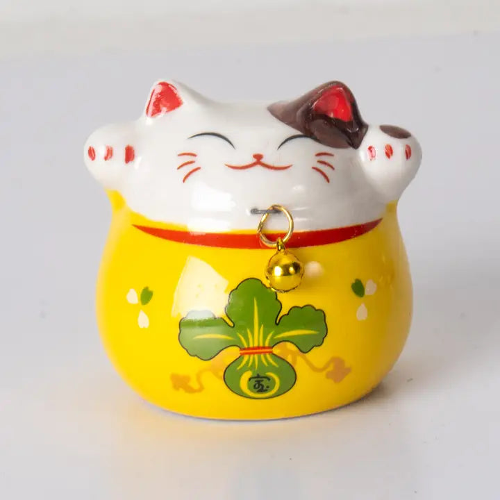 2 Inch Tall Maneki Neo Lucky Cat Figurine Yellow-Top 30 Decor-Little Fish Co.