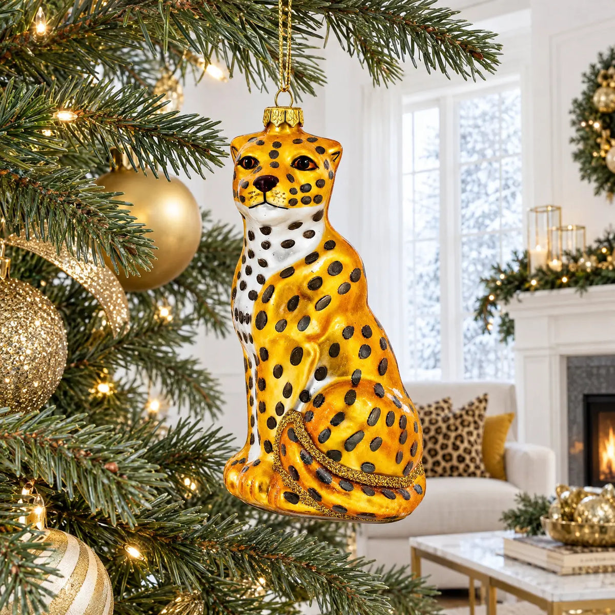 Spotted Leopard glass ornament handcrafted