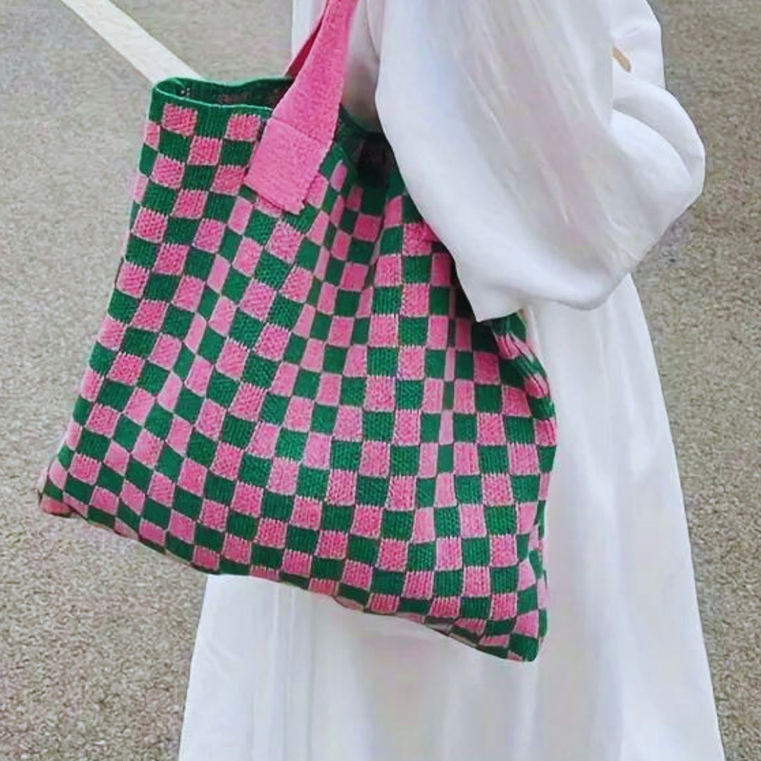 Alice in Wonderland knitted shopper Pink / Green-New Arrivals-Little Fish Co.