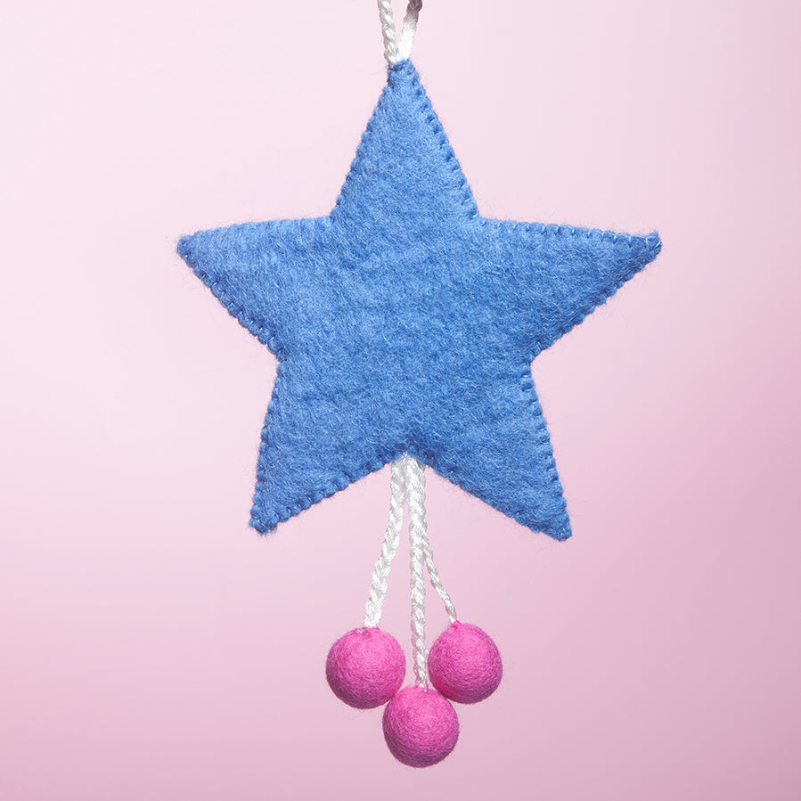 Felt Star Wall hanging - Cornflower / Magenta-Little Fish Co.