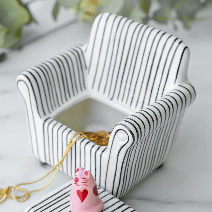 Stripe Cat Chair Jewelry Box