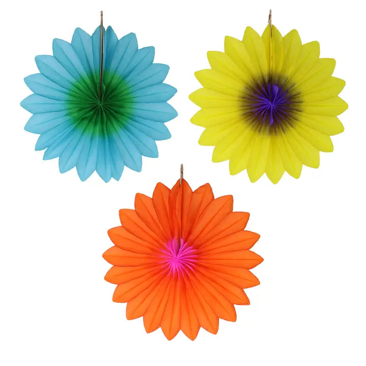 Set of 3 Honeycomb Flower Fan 15cm - Blue / Yellow / Orange-Fun-Little Fish Co.