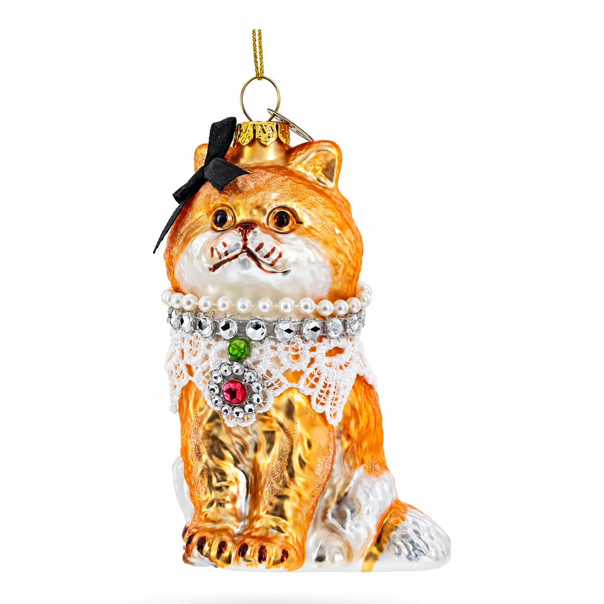 Chic cat with necklace glass ornament handcrafted