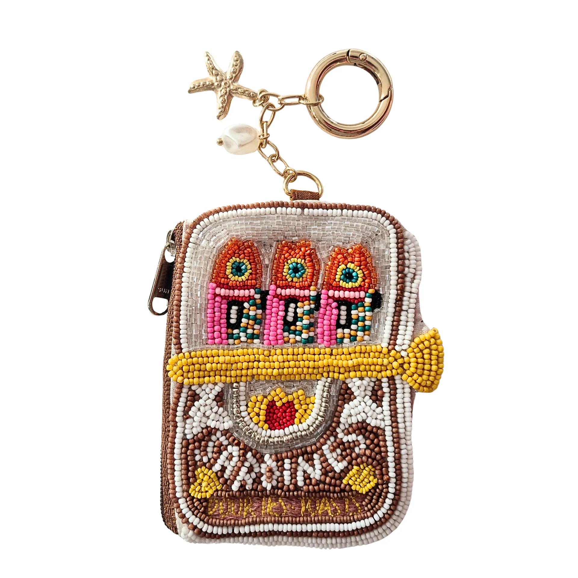 Sardines Brown beaded keychain pouch