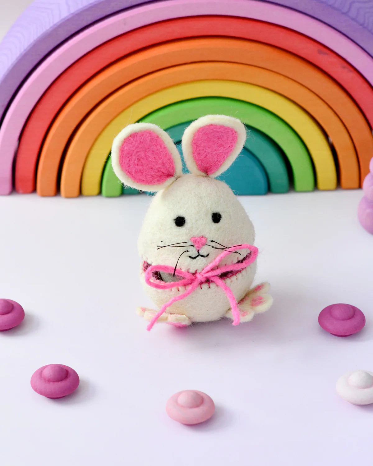 Felt Egg Cover - Hopping bunny with pink ears-Little Fish Co.