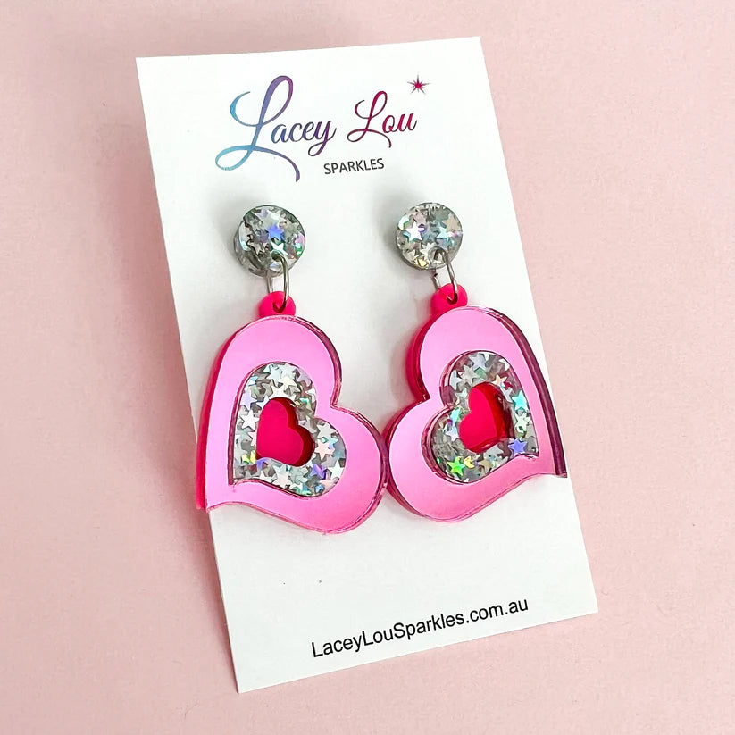 Heart Glitter Earrings-Apparel & Accessories-Little Fish Co.