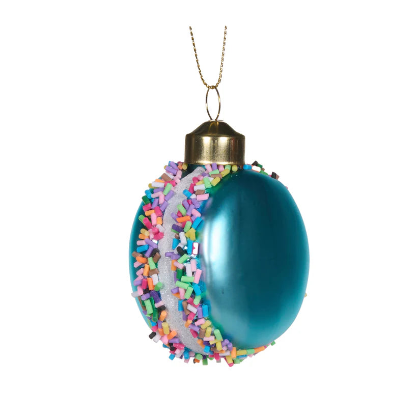 Glass Blue Sprinkles Macaron Ornament-Little Fish Co.