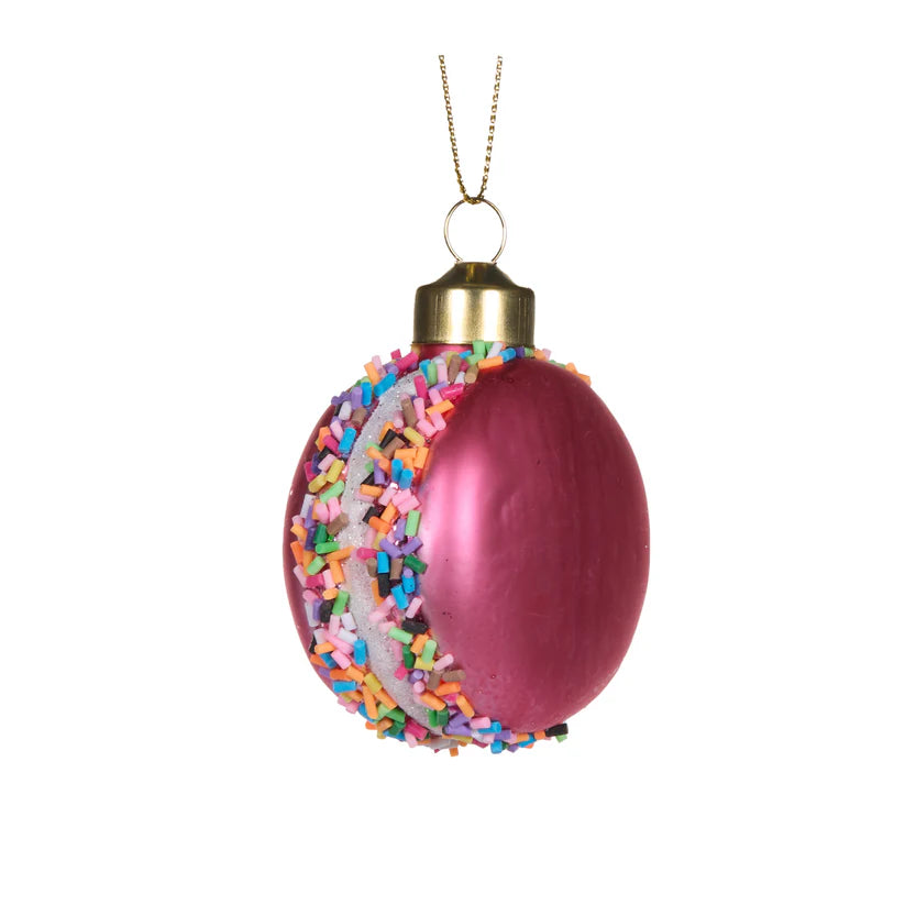 Pink sprinkles Macaroon  hanging glass - Ornament
