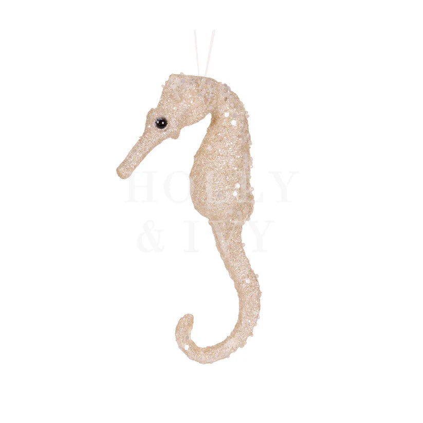 Glittered Seahorse Ornament - Ivory-Top 30 Christmas-Little Fish Co.