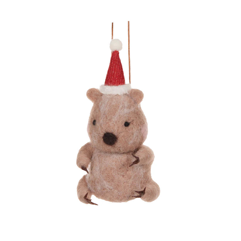 Wool Wombat with Santa hat hanging  - Ornament