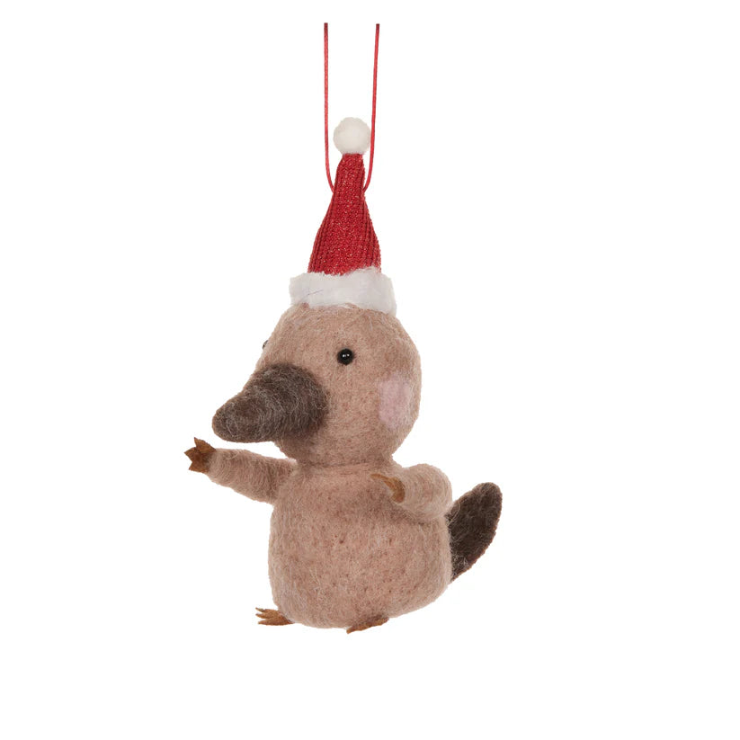 Wool playtpus with Santa hat hanging  - Ornament