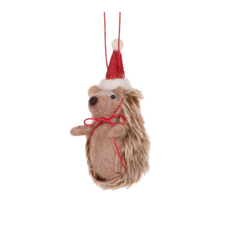 Wool Echidna with Santa hat hanging  - Ornament