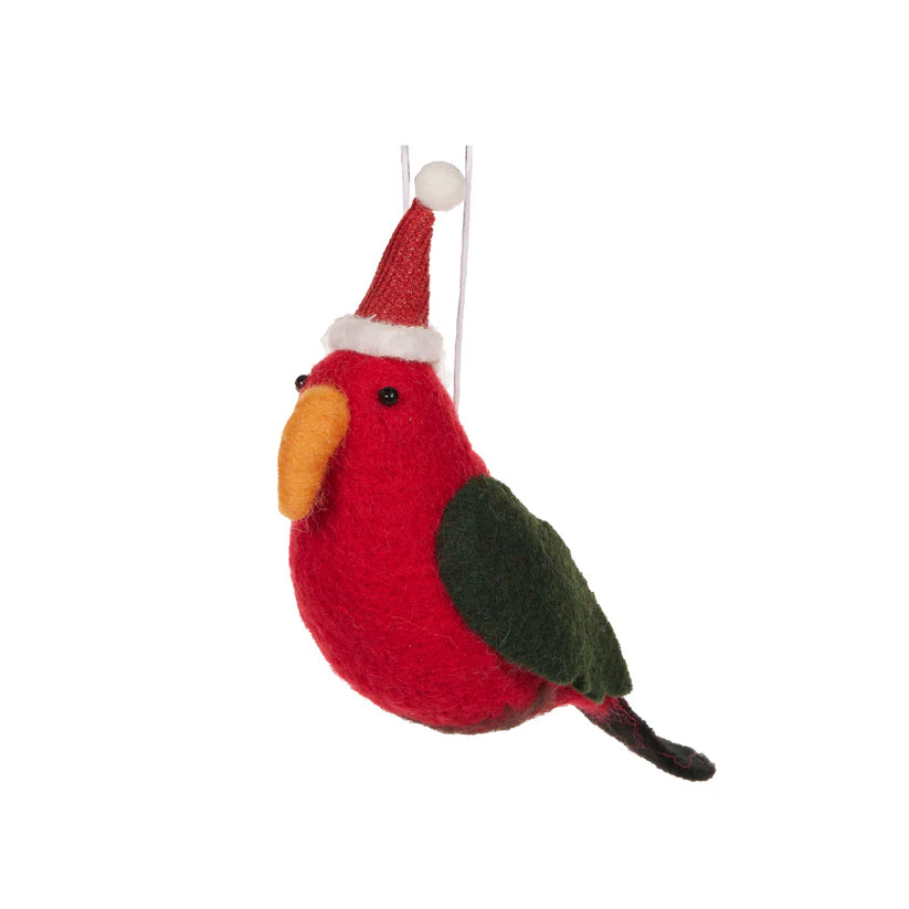 Wool King Parrot with Santa hat hanging  - Ornament