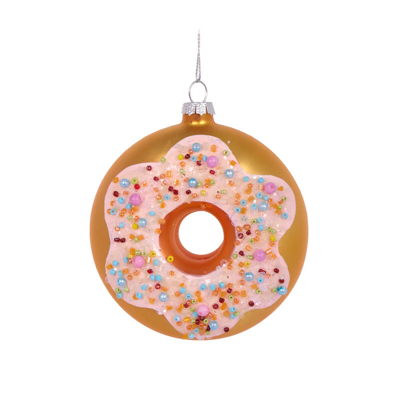 Retro pink glass doughnut  hanging  - Ornament