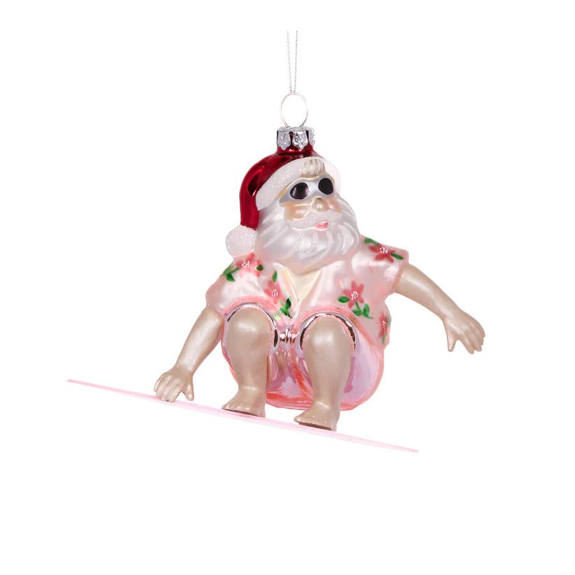 Vintage surfing Santa pink glass  - Ornament