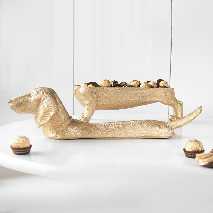 Dachshund secret bowl - Gold-Little Fish Co.