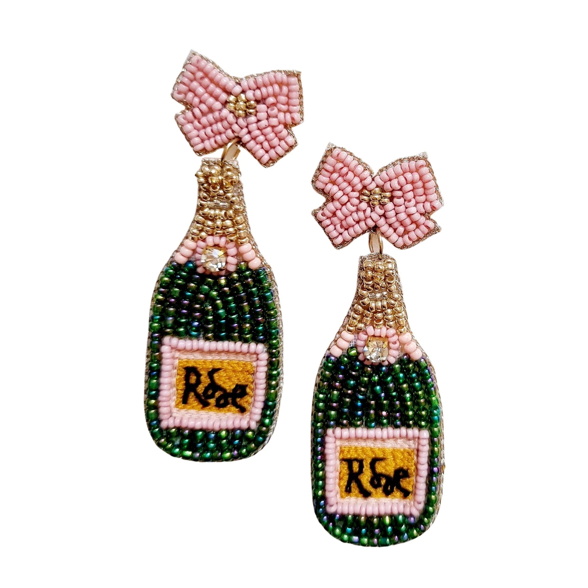 Rose Bottle Beaded Earrings Pink-Apparel & Accessories-Little Fish Co.