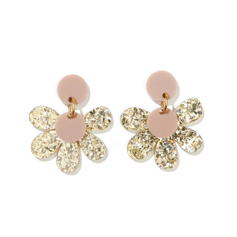 Posey Earring Gold Glitter Tan-Apparel & Accessories-Little Fish Co.