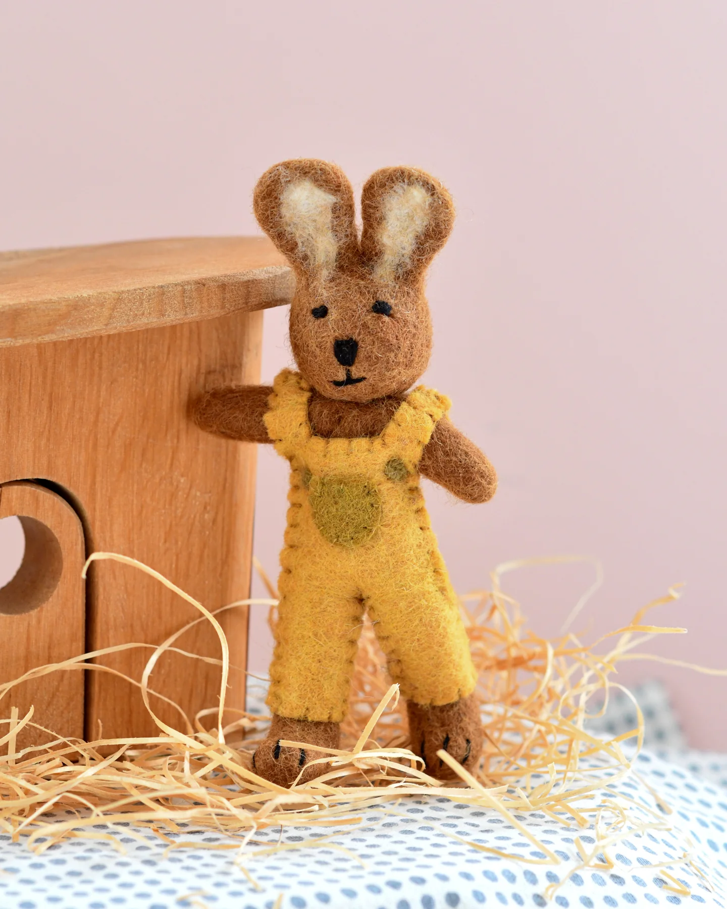 Felt brown hare rabbit with yellow overalls-Fun-Little Fish Co.