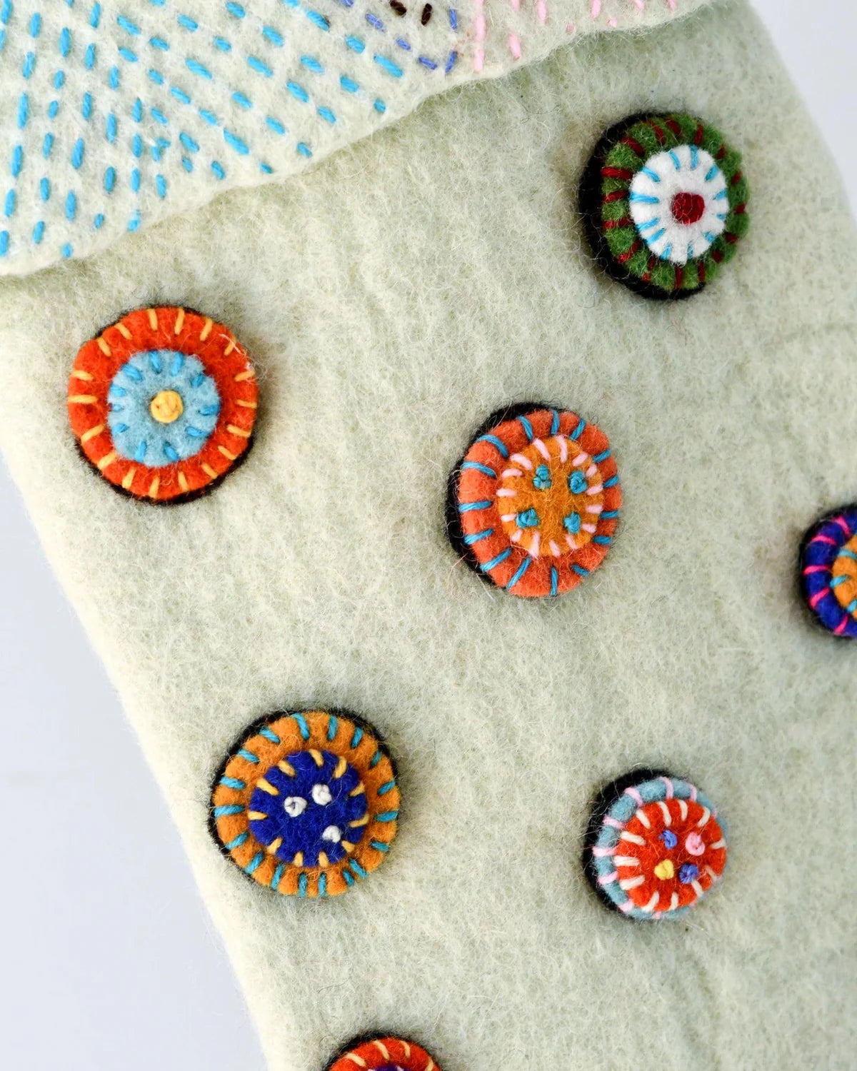 felt Christmas stocking with buttons green