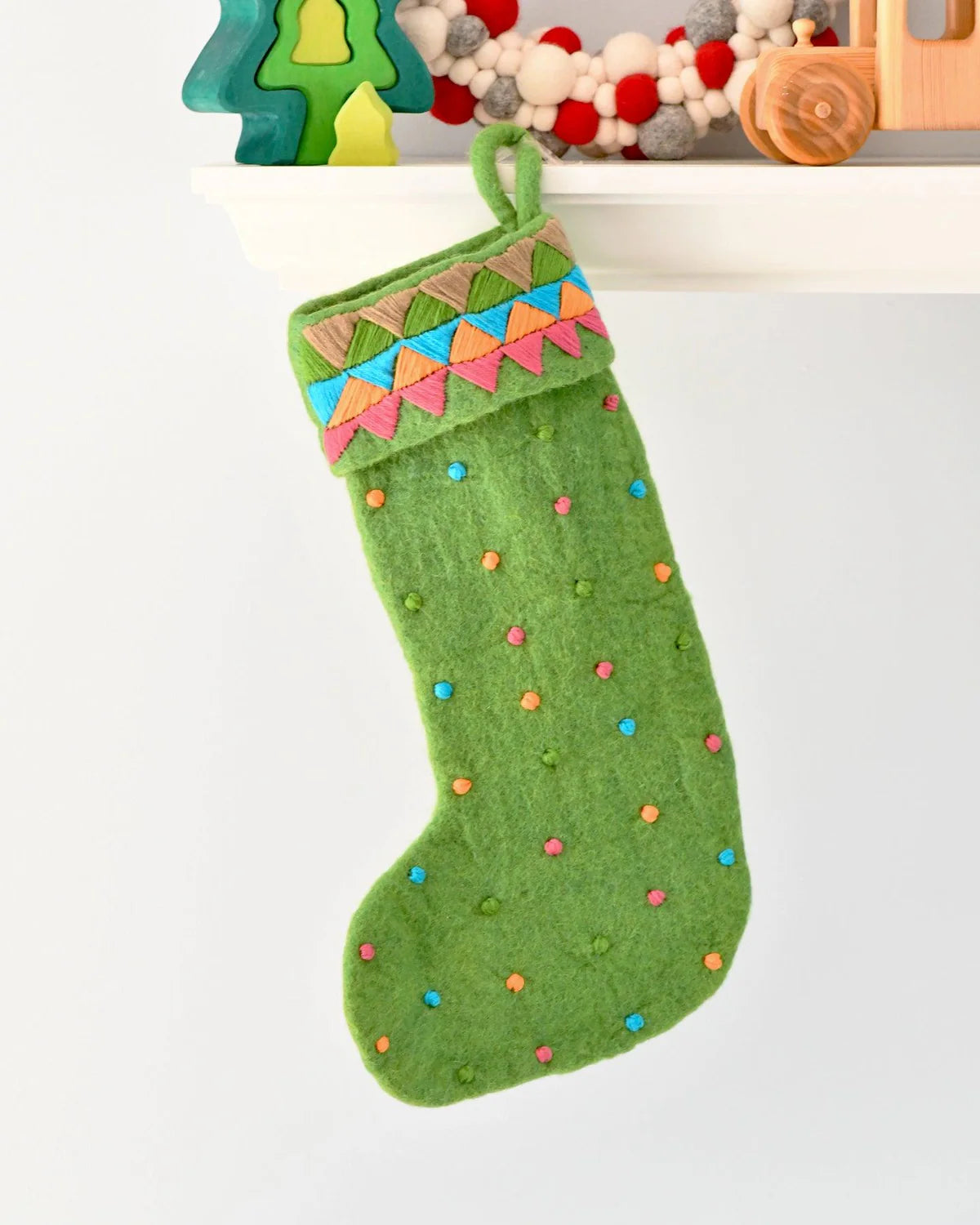 felt Christmas stocking green with dots-Fun-Little Fish Co.