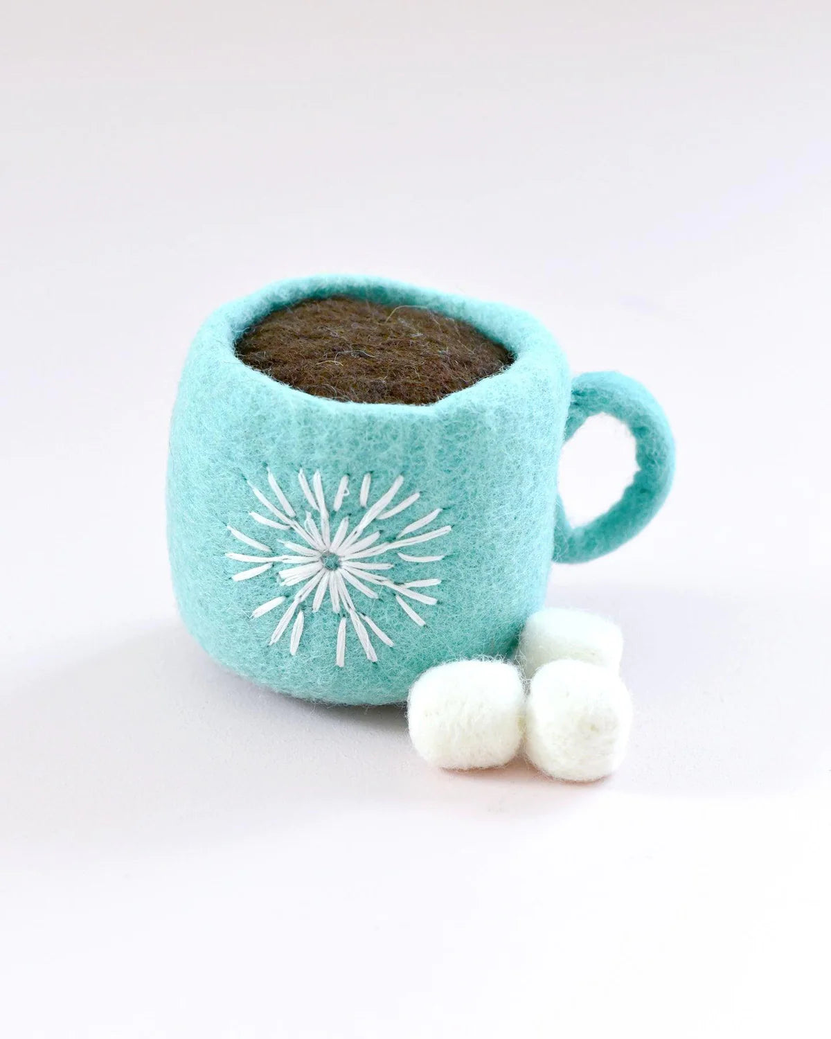 Felt Hot Coco with marshmallows (blue cup)