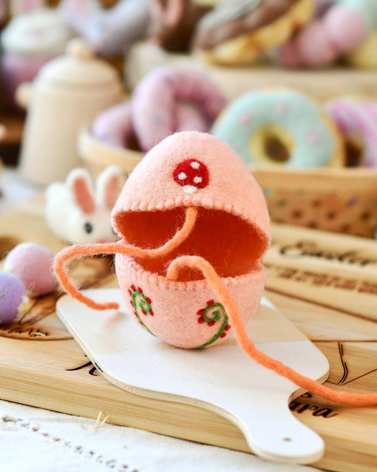 Felt Egg Cover - Peach with Mushroom Motif-Little Fish Co.