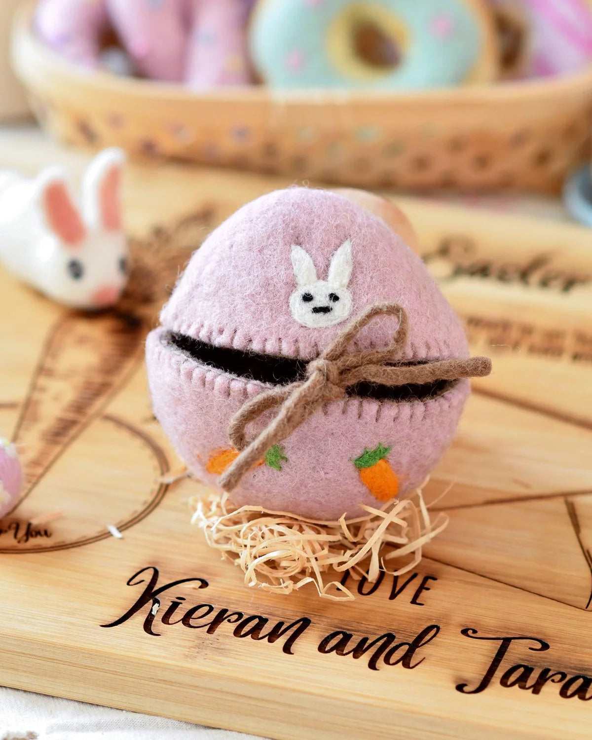 Felt Egg Cover - Pink with Bunny Motif-Little Fish Co.