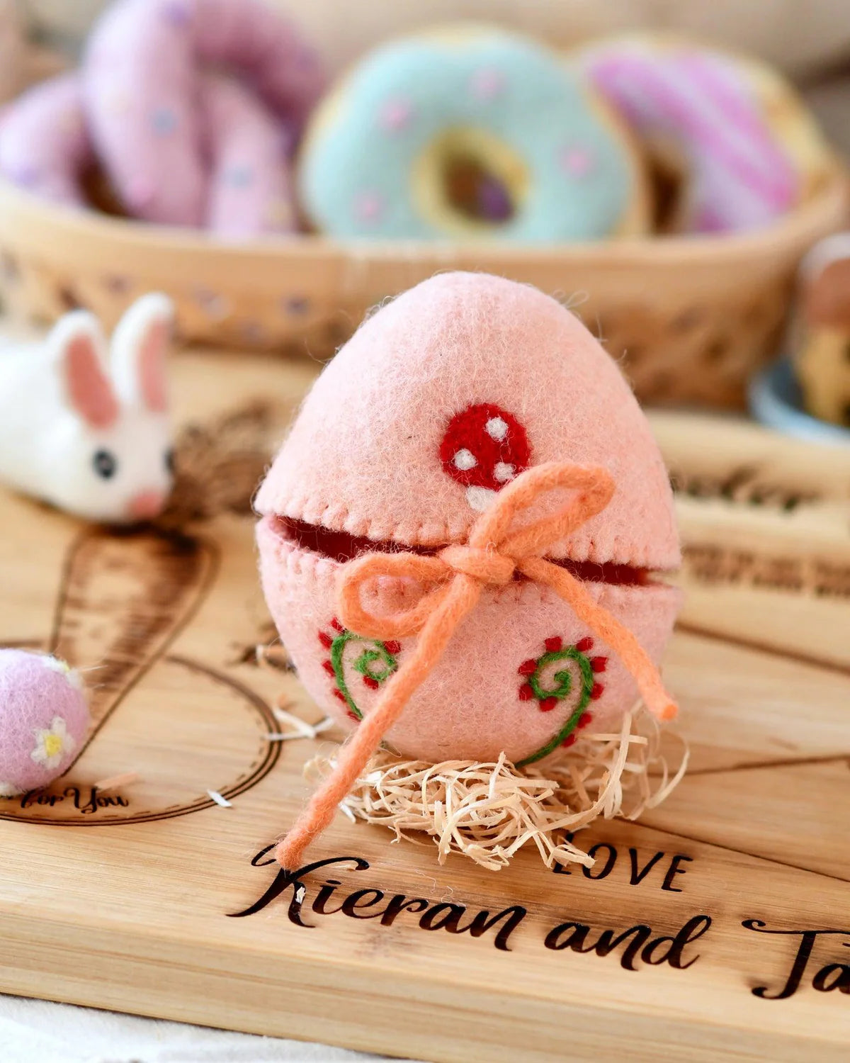 Felt Egg Cover - Peach with Mushroom Motif-Little Fish Co.